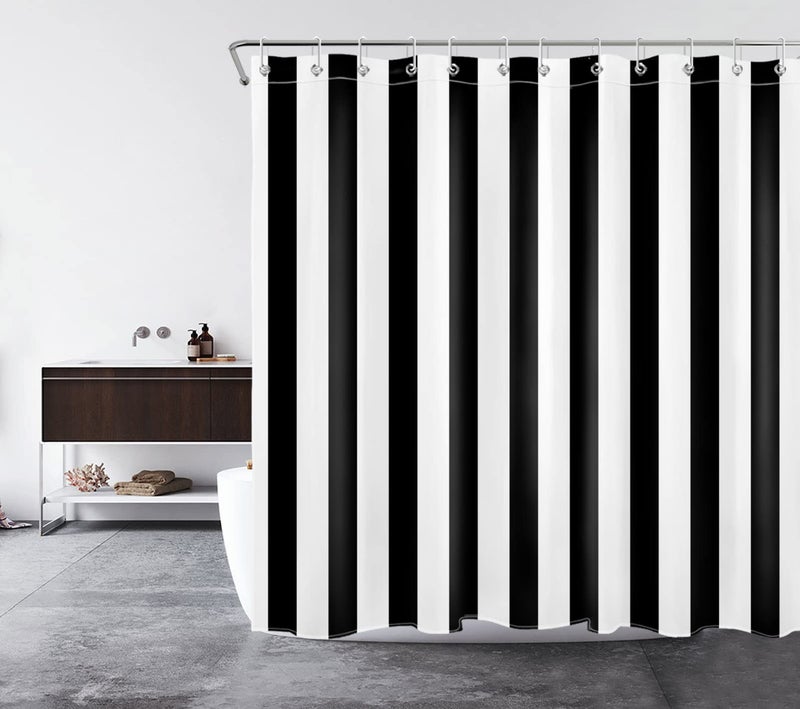LB Black and White Stripe Shower Curtain,Black and White Shower Curtains for Bathroom,72x78 inch Waterproof Polyester Fabric,Concise Fashion Bathroom Decor,Hooks Included - Image 4